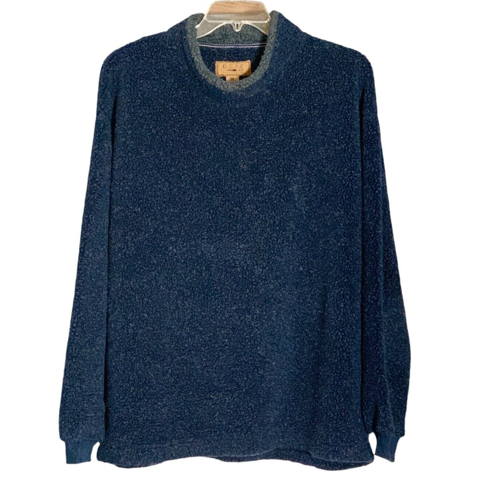 Y2K Gear For Sports Sherpa Fleece Sweater XL Navy Marled Gray Trim Pullover